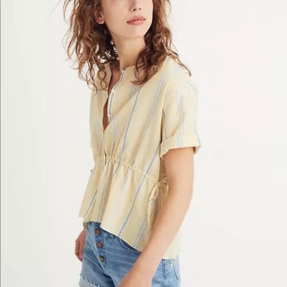 Madewell Tops - Madewell Drawstring Waist Shirt Atlantic Stripe